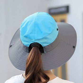 Лятна дамска шапка с конска опашка Рибарски шапки UV UPF с широка периферия Дишаща слънчева шапка На открито Пътуване Туризъм Риболов Капачка с кофа
