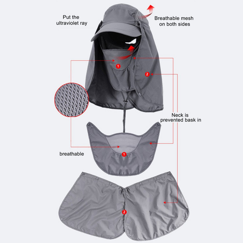 Välispesapalli kiirkuivav UV-kaitsega müts kaitseb nägu kaela kate kalapüük jalgrattasõit ronimine meeste naiste eemaldatav müts päikesemütsi