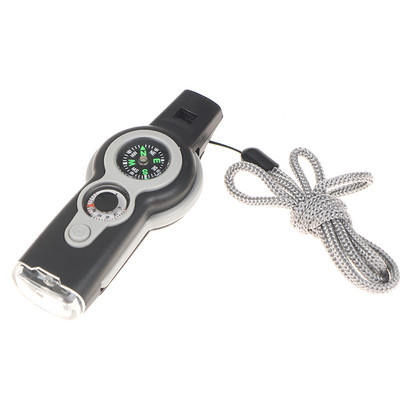 1 db ABS többfunkciós 7 az 1-ben kültéri túlélési síp kulcstartó iránytűvel nagyítós LED fényhőmérővel