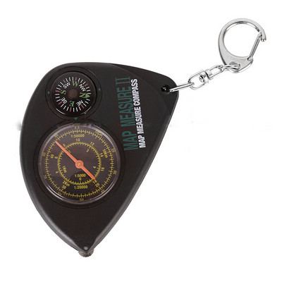 2 in 1 Compass+Map Measurer Curvimeter Keychain for Outdoor Hiking Camping