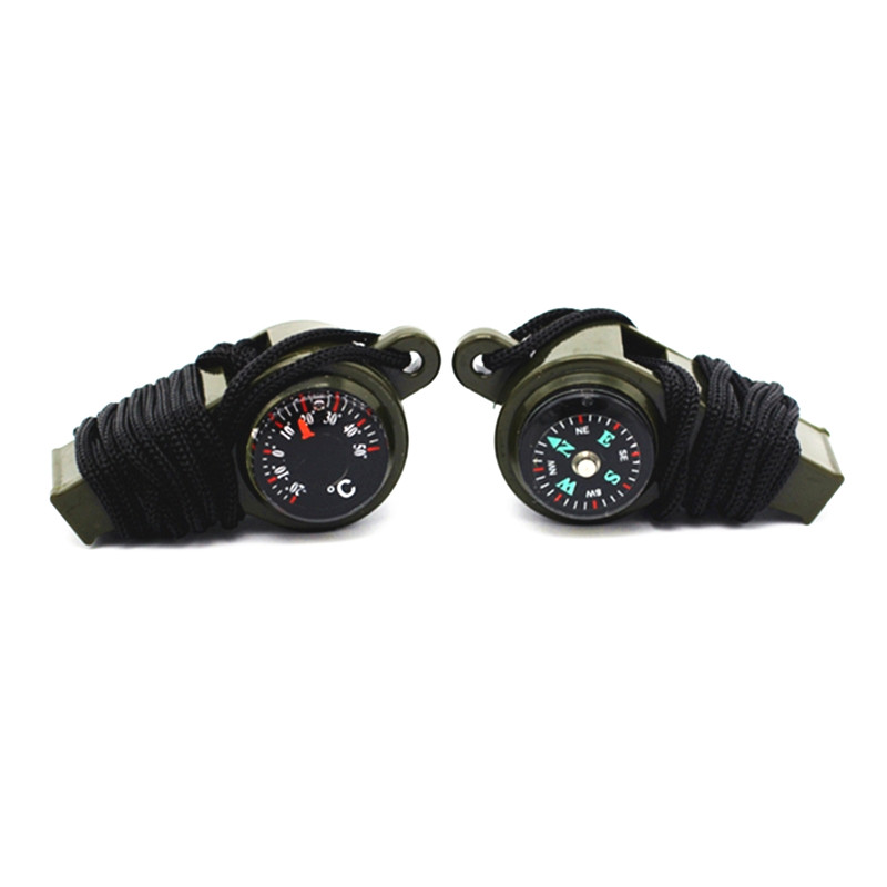 1PC εξωτερικού χώρου πολλαπλών λειτουργιών σωτήρια σφυρίχτρα τριών σε ένα σφυρίχτρα με θερμόμετρο πυξίδας