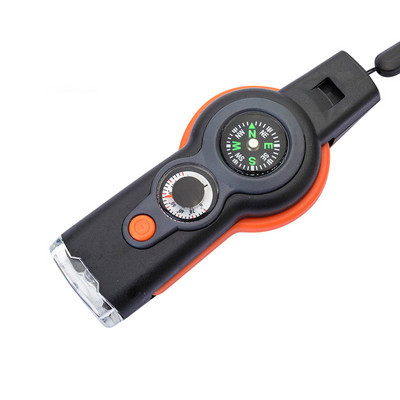 Multifunktsionaalne 7-in1 Outdoor Survival Whistle võtmehoidja koos kompassi luubiga