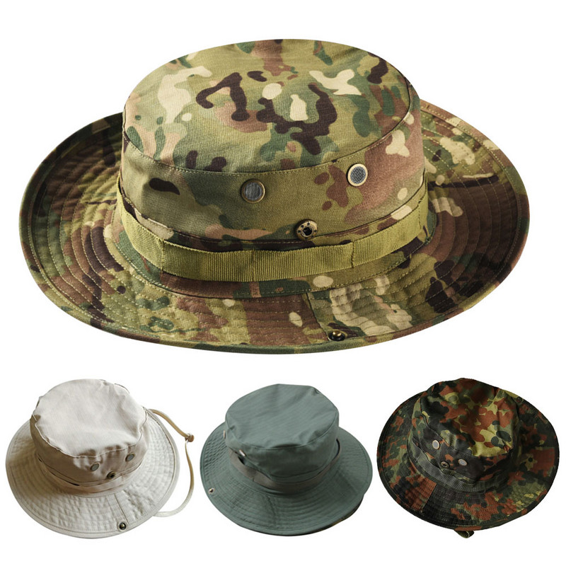 Mehed jaht Matkamine õues Camo päikesemütsid Kamuflaažmüts Taktikaline USA armee ämbrimütsid Militaar Panama suvemüts