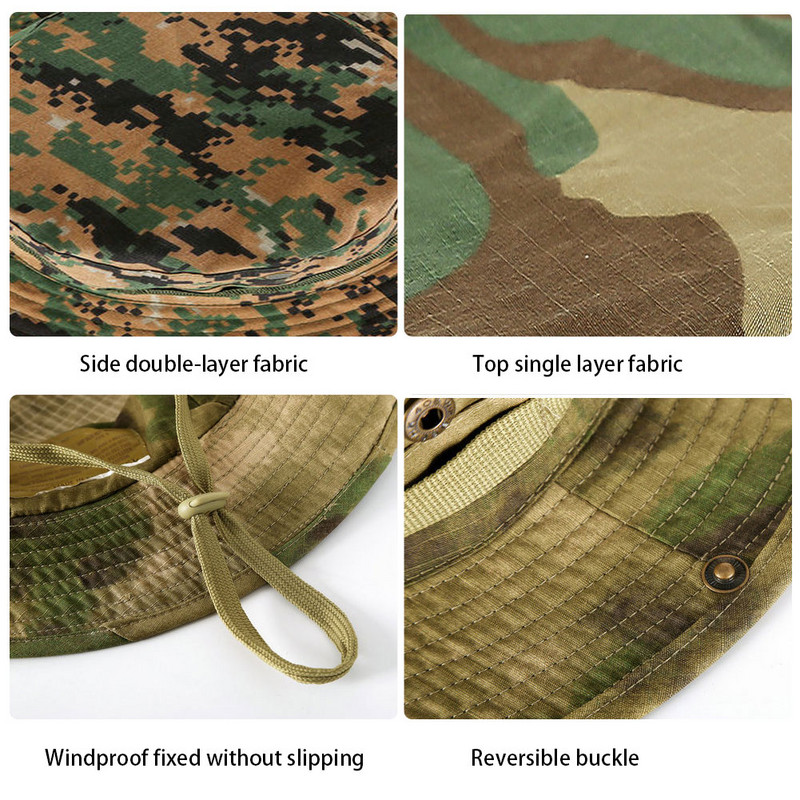 Mehed jaht Matkamine õues Camo päikesemütsid Kamuflaažmüts Taktikaline USA armee ämbrimütsid Militaar Panama suvemüts