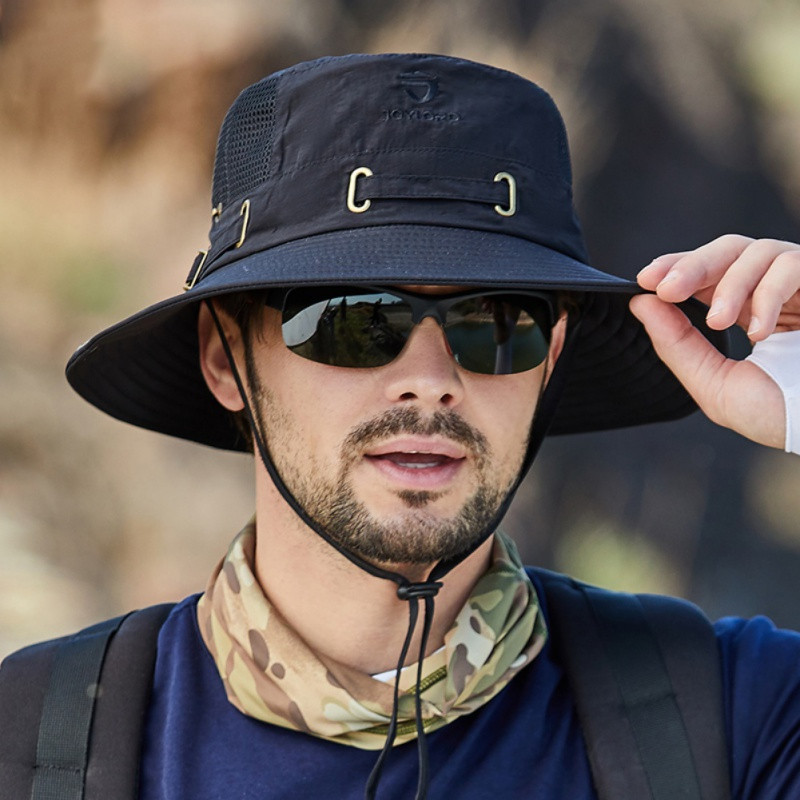 Nyári kültéri napvédő sapka horgászturizmus férfi vödörsapka légáteresztő karimájú, kettős célú napozó horgász