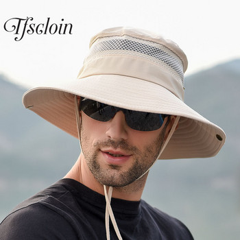 Нова шапка за риболов на открито Мъжка лятна слънчева шапка Рибарска шапка Мрежеста дишаща анти-UV голяма широка периферия Слънцезащитна шапка