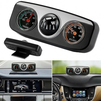 11.2cm 3 in 1 Car Vehicle Dashboard Thermometer Hygrometer Compass Navigation Ball Navigation Compass Camping Hiking