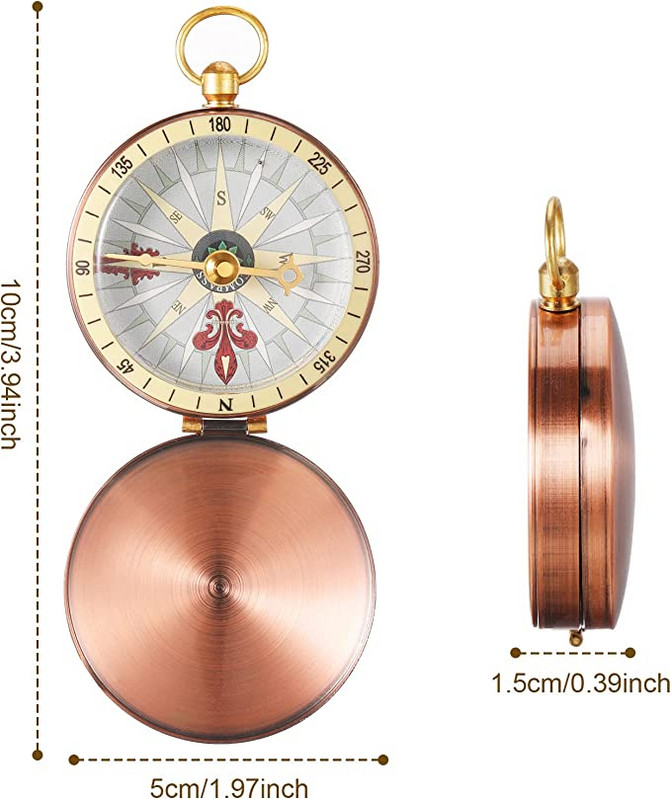 G50-1 bronz iránytű flip típusú zsebóra Navigációs kültéri szerszám Réz kagyló Túrázás Kemping orientáció Gyerekajándékok