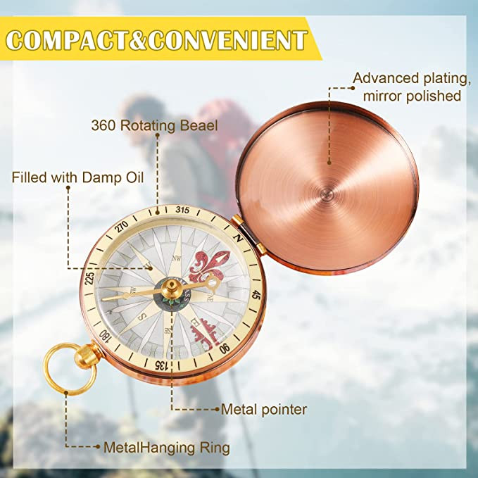 G50-1 bronz iránytű flip típusú zsebóra Navigációs kültéri szerszám Réz kagyló Túrázás Kemping orientáció Gyerekajándékok