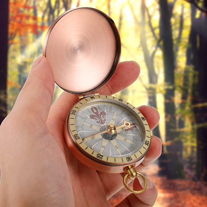 G50-1 bronz iránytű flip típusú zsebóra Navigációs kültéri szerszám Réz kagyló Túrázás Kemping orientáció Gyerekajándékok