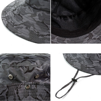Слънцезащитна шапка за риболов Унисекс камуфлажна шапка с кофа Регулируема анти-UV шапка за риболов на открито Дишаща мрежеста шапка за слънце с голяма периферия