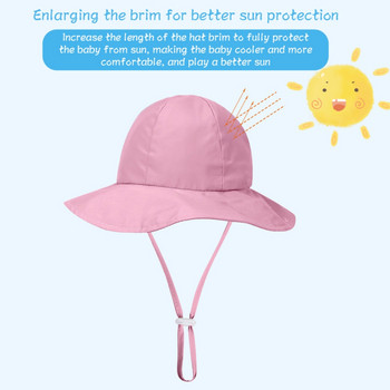 Летен бебешки сенник с ултравиолетова защита Шапка Момчета Момичета Плажна кофа Слънчеви шапки Унисекс Детска туристическа рибарска шапка с ветроустойчиво въже