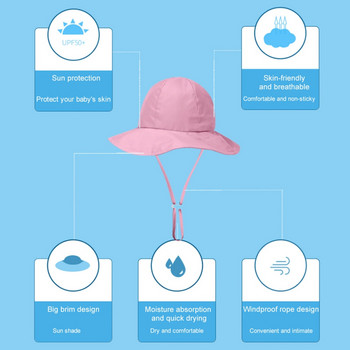 Καλοκαιρινό μωρό αντηλιακό καπέλο προστασίας από υπεριώδη ακτινοβολία, αγόρια, κορίτσια, κουβάς παραλίας Καπέλα για τον ήλιο Unisex Παιδιά πεζοπορία Ψαράδικο καπέλο με αντιανεμικό σχοινί