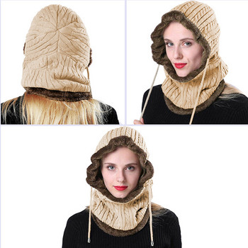 Модна поларена плетена шапка с дълъг ръкав и удебелена зимна шапка за затопляне за колоездене, ски, ходене