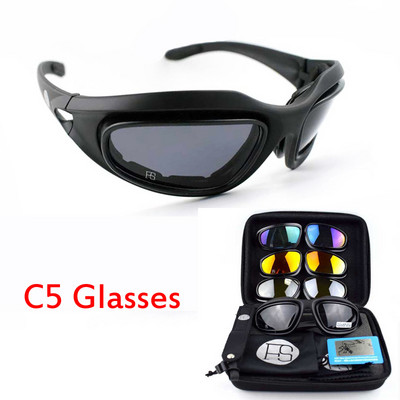 Tactical Military C5 X7 Polarized Sunglasses Hiking Climbing Glasses Outdoor Sports Goggles Glasses with 4 Lenses