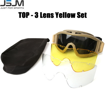 JSJM Military Tactical Goggles CS Airsoft αντιανεμικά γυαλιά σκοποβολής HD 3 Lens Motocross Μοτοσικλέτα ορειβασίας ασφαλή γυαλιά