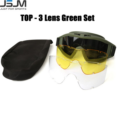 JSJM Military Tactical Goggles CS Airsoft αντιανεμικά γυαλιά σκοποβολής HD 3 Lens Motocross Μοτοσικλέτα ορειβασίας ασφαλή γυαλιά