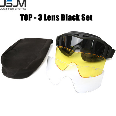 JSJM Military Tactical Goggles CS Airsoft αντιανεμικά γυαλιά σκοποβολής HD 3 Lens Motocross Μοτοσικλέτα ορειβασίας ασφαλή γυαλιά