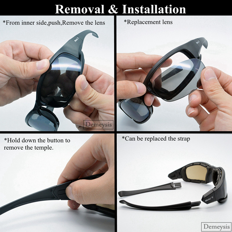 Armijas aizsargbrilles Saulesbrilles Vīriešu Militārās Saulesbrilles 4 Objektīvu komplekts Vīriešu kara spēle Taktiskās brilles āra sporta pārgājienu šaušanai