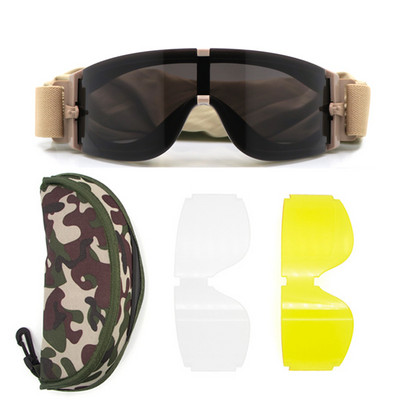 3 objektiiviga sõjaliste taktikaliste kaitseprillide komplekt, erivägede tuulekindlad prillid, mootorratas Cs-laskmine, ohutu kaitse matkamine, liivakindel