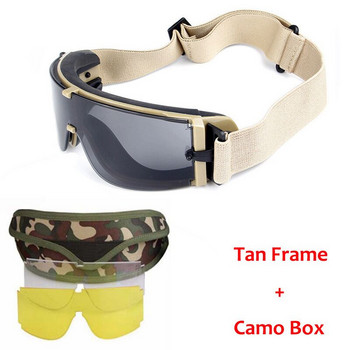 Military Airsoft Tactical Goggles Tactical Glasses Ποδηλασία Γυαλιά πεζοπορίας Army Hunting Μάχης Paintball με 3 φακούς