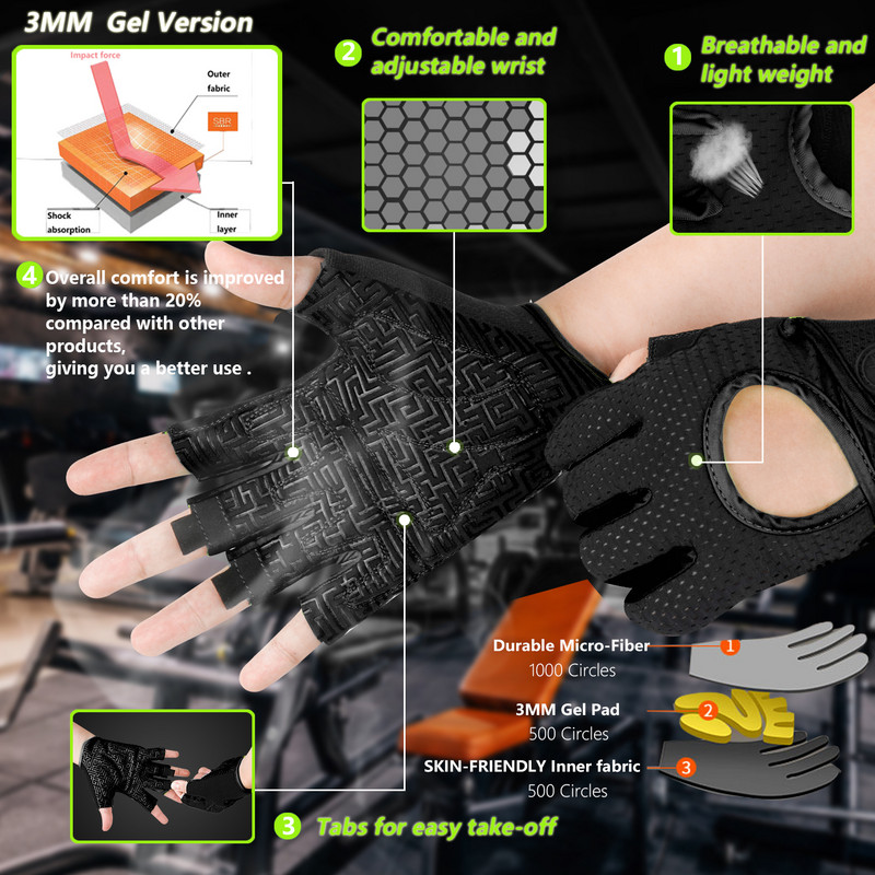 MOREOK jõusaalikindad Võimsad, terve peopesa kaitstud Fitness Treening Kindad Libisemisvastased Kaalutõstmiskindad Treeningkindad Meestele