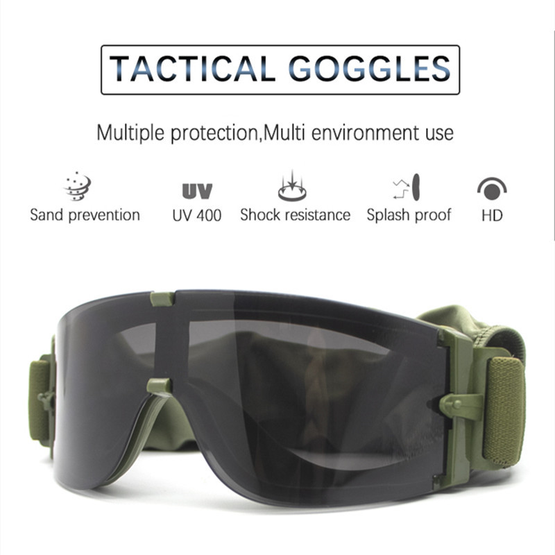 Ochelari tactici în aer liber Protecție Uv militară 3 lentile înlocuibile, rezistente la vânt, controlul nisipului, joc de război, ochelari de sport pentru tir