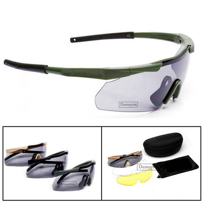 Taktiskās brilles Militārās brilles Ložu necaurlaidīgas armijas saulesbrilles ar 3 objektīviem Vīriešu pārgājienu šaušanas brilles Motociklu Gafas
