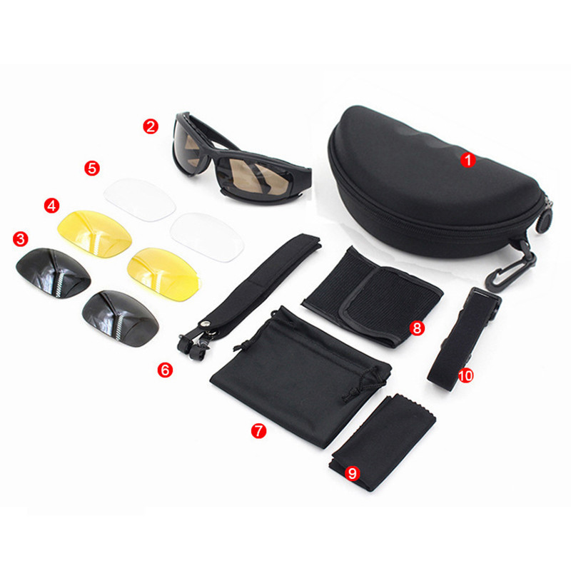 Ochelari polarizați tactici Ochelari de soare militari cu 4 lentile Cutie originală Set de ochelari de tir pentru drumeții în aer liber pentru bărbați