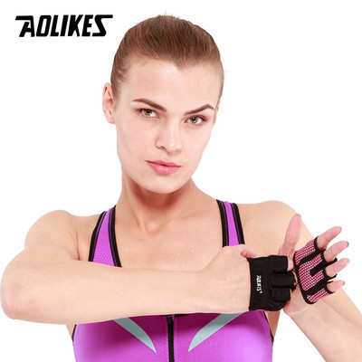 AOLIKES Gym Fitness Manusi cu jumatate de degete barbati femei pentru crossfit manusi de antrenament putere ridicare greutati culturism protectie de maini