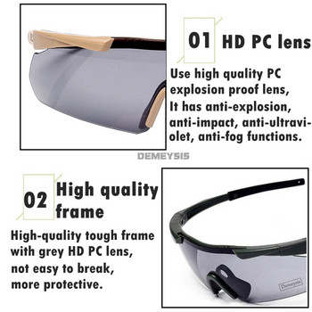 Γυαλιά Tactica με 3 εναλλάξιμους φακούς Army Eye Protection για γυαλιά ασφαλείας πεζοπορίας σκοπευτηρίου Airsoft Paintball