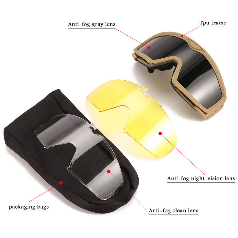 ΝΕΑ Γυαλιά Tactical Military Anti-Fog Shooting Goglsses 3 Lens UV400 Αντιανεμικά Paintball Ανδρικά και Γυναικεία Γυαλιά Tactical CS