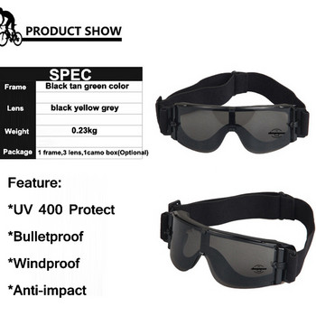 X800 Military Goggles 3 Lensses Tactical Army Sunglasses Paintball Airsoft Hunting Combat Tactical Hiking