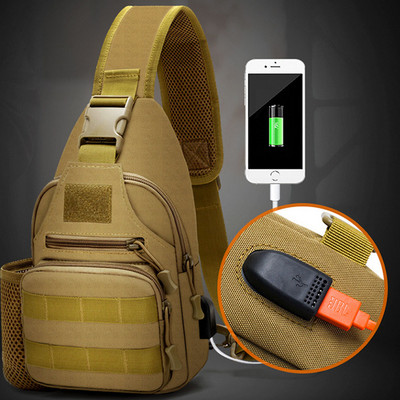 Military Tactical Shoulder Bag with Bottle Pouch USB Line Chest Bag Army Outdoor Travel Hunting Climbing Pack Hiking Backpack