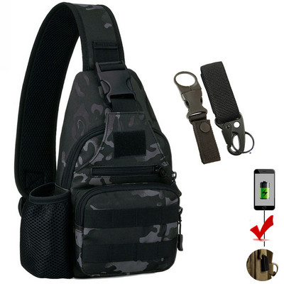 Karinis taktinis pečių krepšys su buteliuko maišeliu USB linijos krūtinės krepšys Armijos lauko kelionių medžioklės laipiojimo komplektas žygio kuprinė