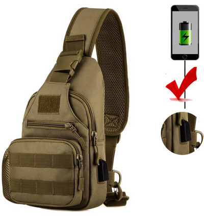 Karinis taktinis pečių krepšys su buteliuko maišeliu USB linijos krūtinės krepšys Armijos lauko kelionių medžioklės laipiojimo komplektas žygio kuprinė