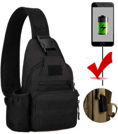 Karinis taktinis pečių krepšys su buteliuko maišeliu USB linijos krūtinės krepšys Armijos lauko kelionių medžioklės laipiojimo komplektas žygio kuprinė