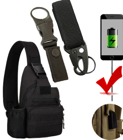 Karinis taktinis pečių krepšys su buteliuko maišeliu USB linijos krūtinės krepšys Armijos lauko kelionių medžioklės laipiojimo komplektas žygio kuprinė