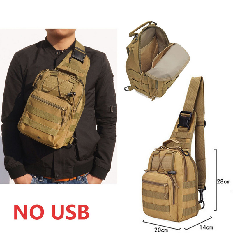 Karinis taktinis pečių krepšys su buteliuko maišeliu USB linijos krūtinės krepšys Armijos lauko kelionių medžioklės laipiojimo komplektas žygio kuprinė