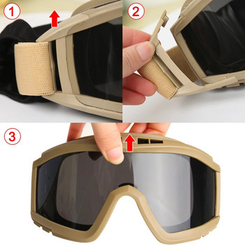 Комплект тактически очила с 3 лещи Ветроустойчиви Прахоустойчиви Очила за стрелба, Мотокрос, Мотоциклет, Алпинизъм, Cs Военна безопасна защита