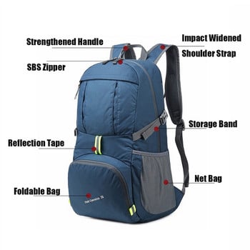 Нова сгъваема водоустойчива раница 35L Лека преносима раница Голяма найлонова чанта за открито, трекинг чанта за къмпинг, пътуване H