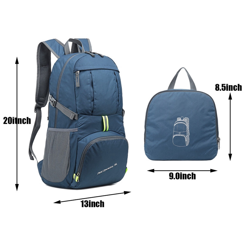 Νέο πτυσσόμενο αδιάβροχο σακίδιο πλάτης 35L Ελαφρύ φορητό σακίδιο πλάτης Μεγάλη νάιλον τσάντα πεζοπορίας εξωτερικού χώρου για κάμπινγκ ταξίδια H