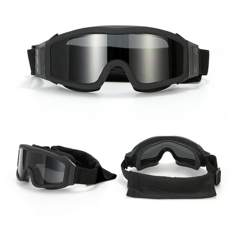 Katonai taktikai szemüveg lövészszemüveg szélálló homokálló golyóálló háborús CS játék 3 cserélhető lencse UV400 lőtér