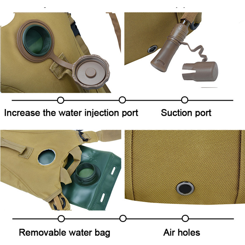 3-liitrine veekott, sportlik ratsutamine, taktikaline kaameli kott, seljakott Niisutus, sõjaline kamuflaažikott seljakott matkapakk jalgrattakott