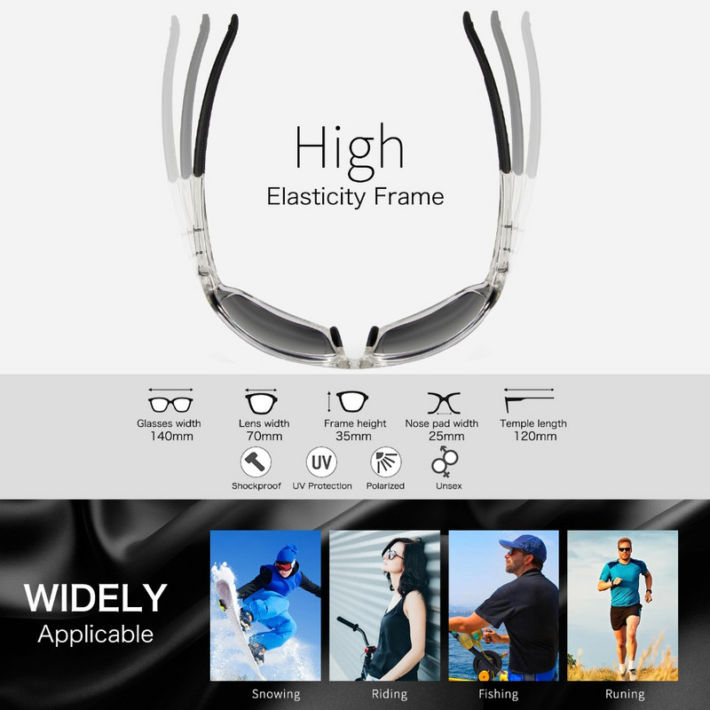 Queshark UV400 поляризирани очила за къмпинг, туризъм, спортни слънчеви очила, състезателни велосипеди, ски очила, риболов, колоездене, шофиране, очила