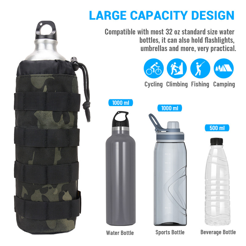 Taktikaline veepudelikott MOLLE reguleeritav pudelihoidja kandekoti kate kaitseümbris matkamiseks matkamiseks jahiks