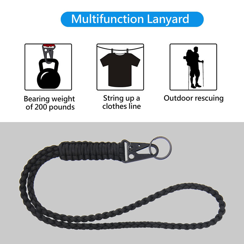Tugev punutud Paracord kaelapael, võtmehoidja langevarjuri köis kaelakee võtmehoidja, tugev kaelapael metallist klambriga välitegevusteks