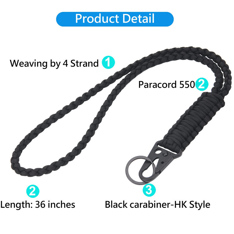 Tugev punutud Paracord kaelapael, võtmehoidja langevarjuri köis kaelakee võtmehoidja, tugev kaelapael metallist klambriga välitegevusteks