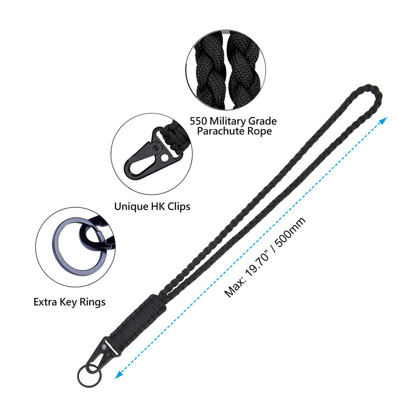 Tugev punutud Paracord kaelapael, võtmehoidja langevarjuri köis kaelakee võtmehoidja, tugev kaelapael metallist klambriga välitegevusteks