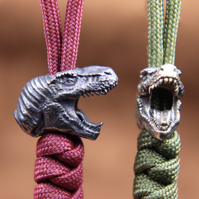 Jurassic Tyrannosaurus Rex Head Brass Knife Beads Dinosaur EDC Outdoor DIY Paracord Woven Lanyard Κρεμαστά μπρελόκ Εργαλείο Κοσμήματα